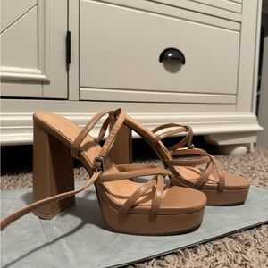 Tan Strappy Platform Heels